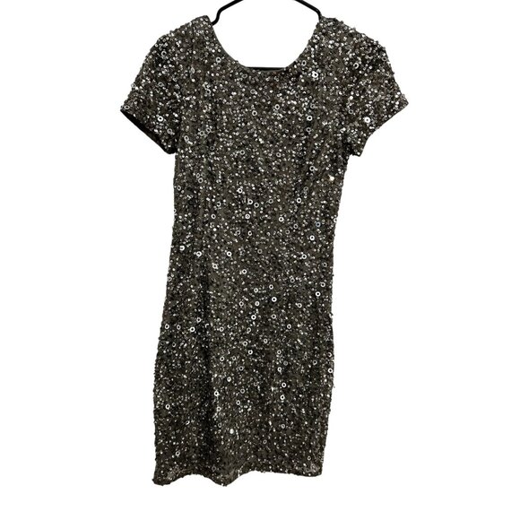Adrianna Papell Sequin Short-Sleeve Gray Dress Size 6 Fully Lined Elegant Design - Picture 1 of 10